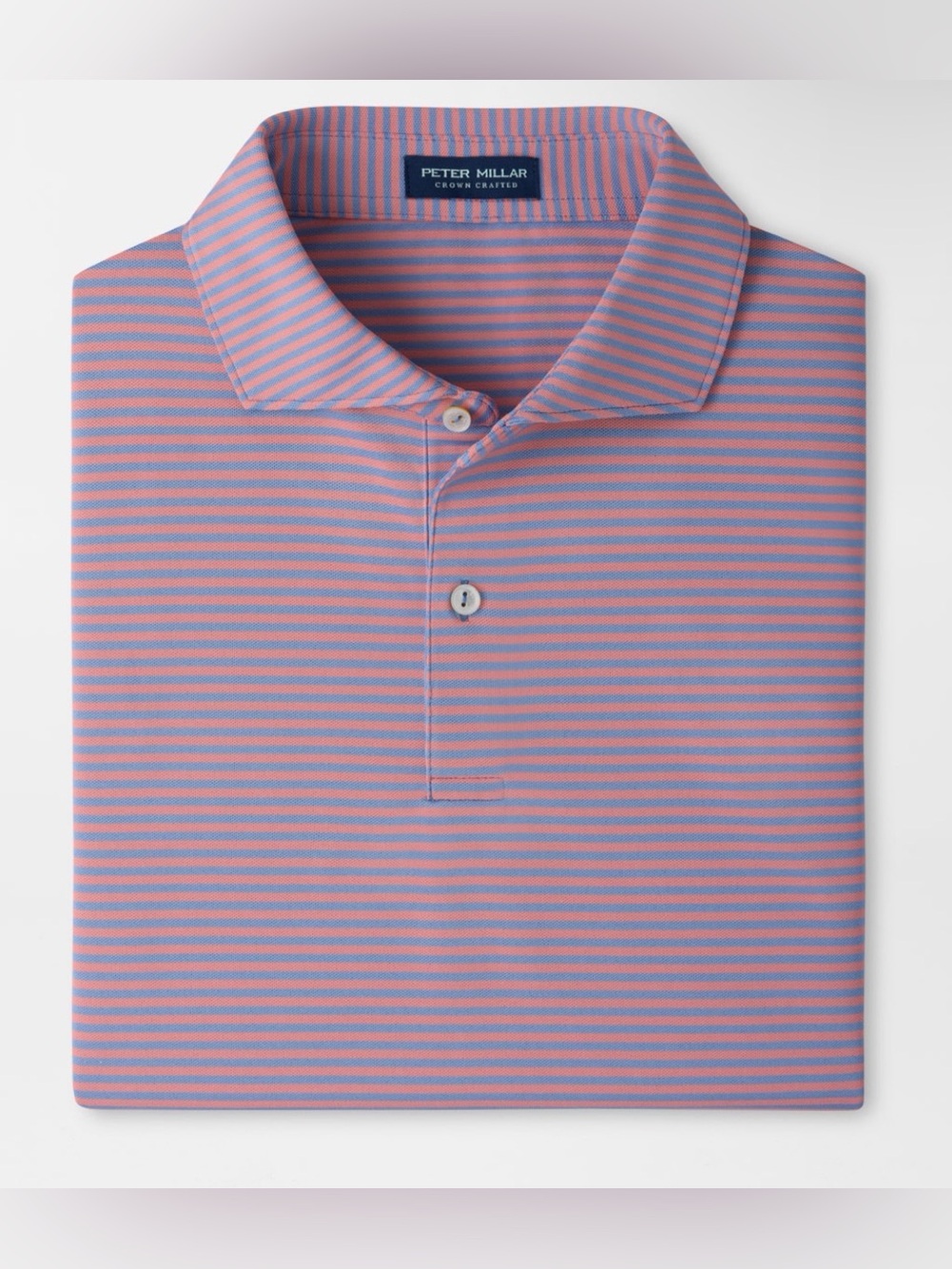 Peter Millar Large Pink and Blue Men's Striped Polo Shirt